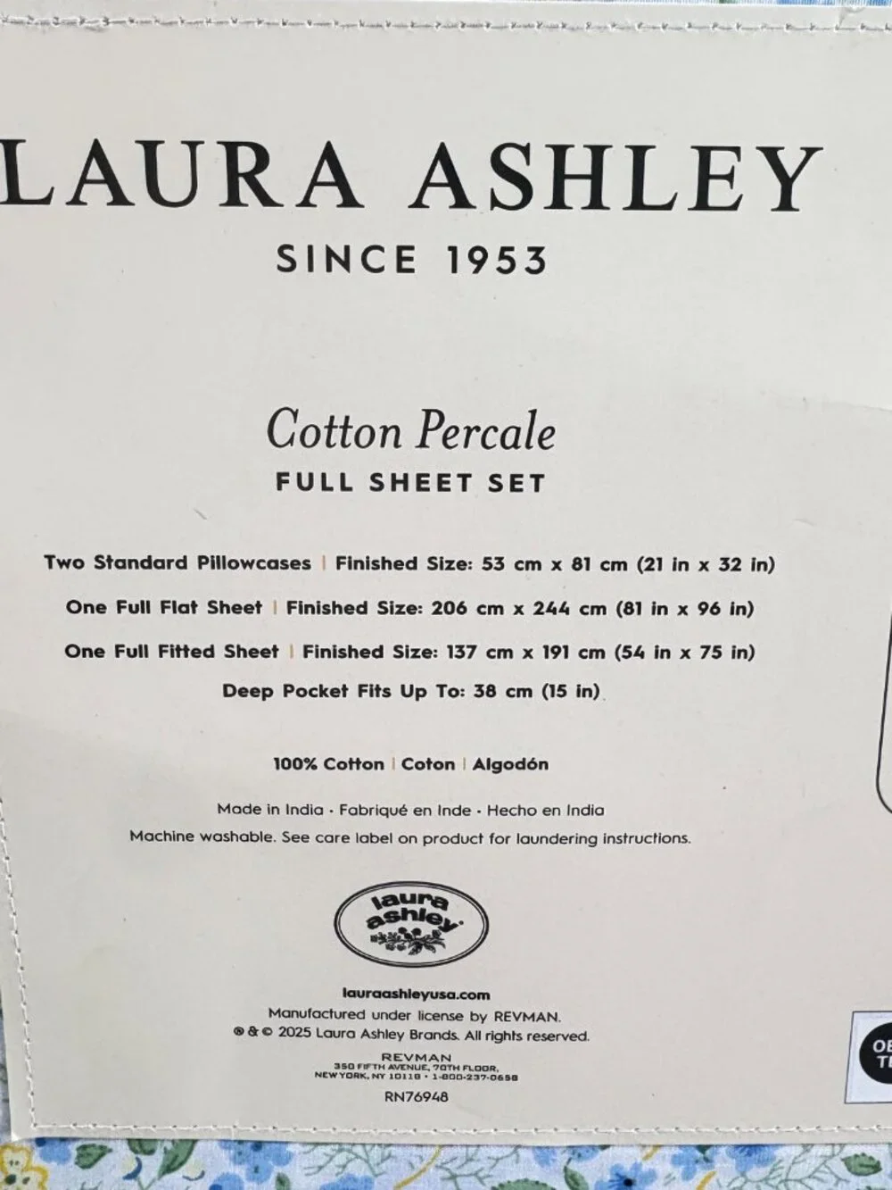 Laura Ashley Rowena Cotton FULL Sheet Set 4pc Cottage Farmhouse Chic Floral New